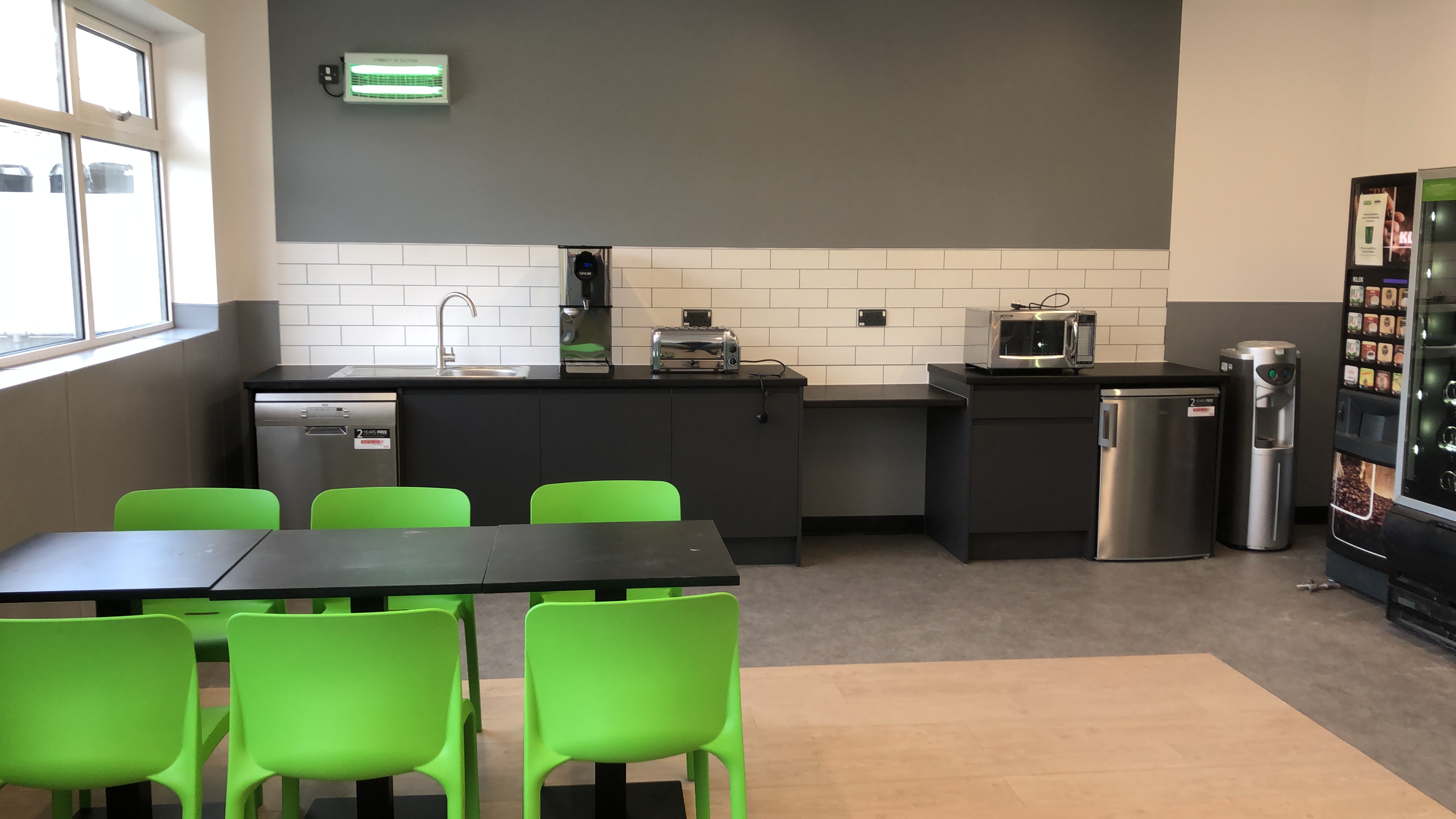 Asda canteen in Cornwall with clad walls and servery